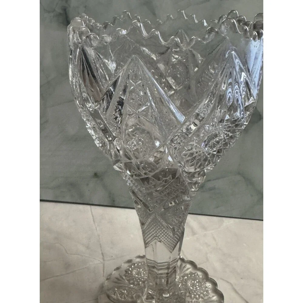 Vintage Cut Crystal Pedestal Vase 9